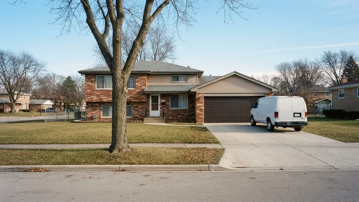 Suburban brick split-level with a service van outside, booked for tankless water heater repair in Lake in the Hills, IL