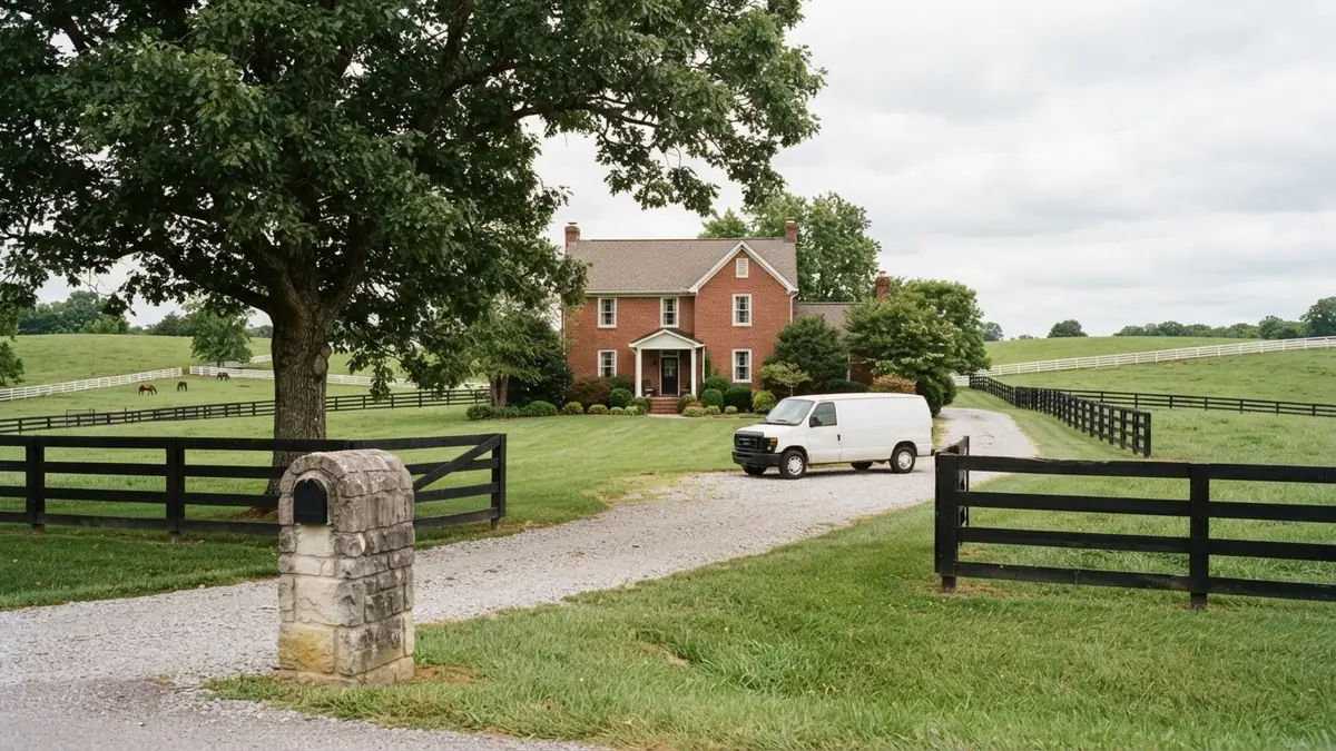 Brick home behind a plank fence with a service van outside, booked for tankless water heater repair in Nicholasville, KY