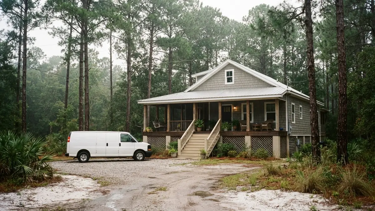 Raised gulf coast home with a service van outside, booked for tankless water heater repair in Pensacola, FL