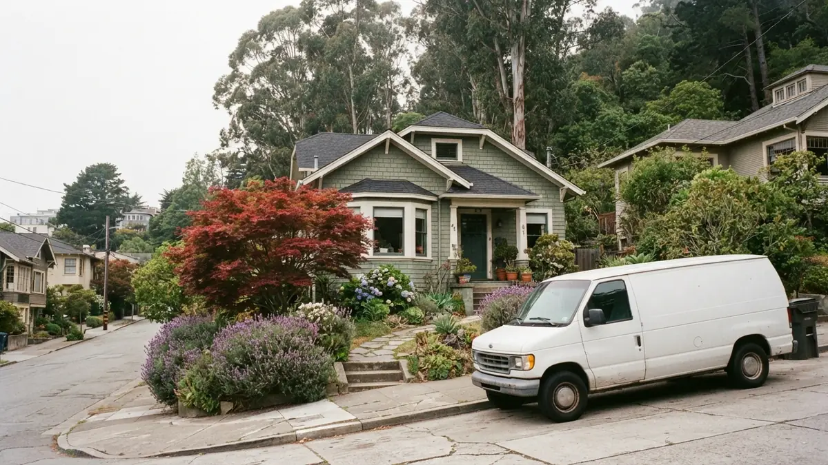 Older shingled home with a service van outside, booked for tankless water heater repair in San Pablo, CA