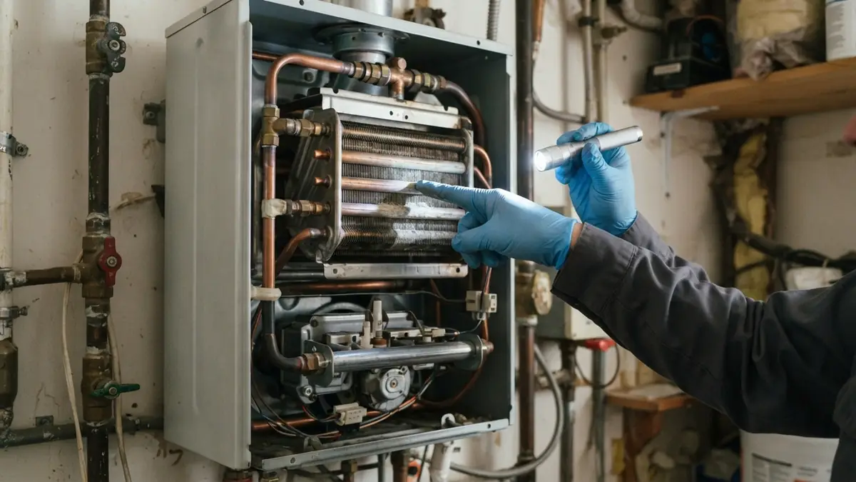 Heat exchanger and burner inspected during tankless water heater repair in Lake Stevens, WA