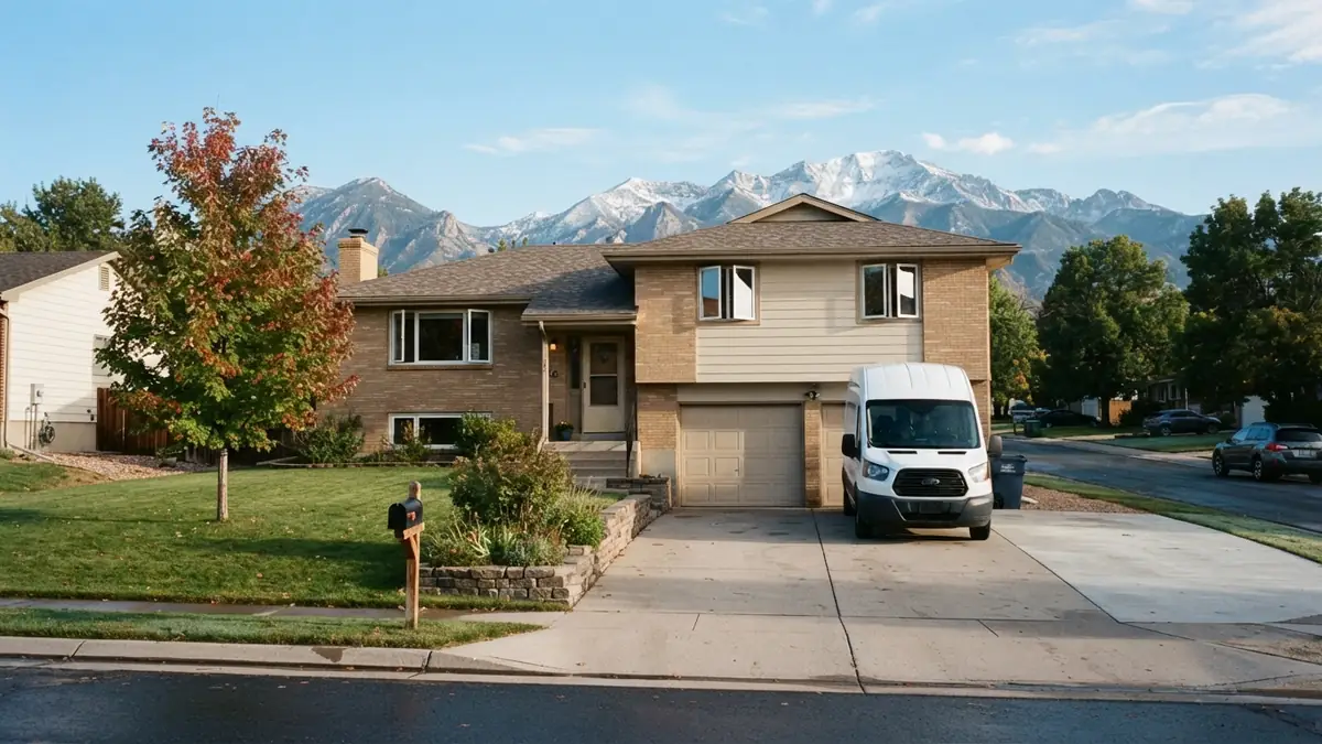 Brick bi-level with mountains behind with a service van outside, booked for tankless water heater repair in Aurora, CO